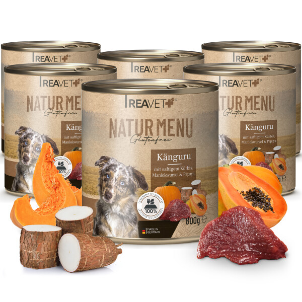 Nassfutter Natur Menu - Känguru mit saftigem Kürbis, Maniokwurzel & Papaya | 6 x 800g