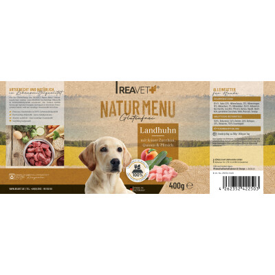 Nassfutter Natur Menu - Landhuhn mit feiner Zucchini, Quinoa & Pfirsich | 6 x 400g